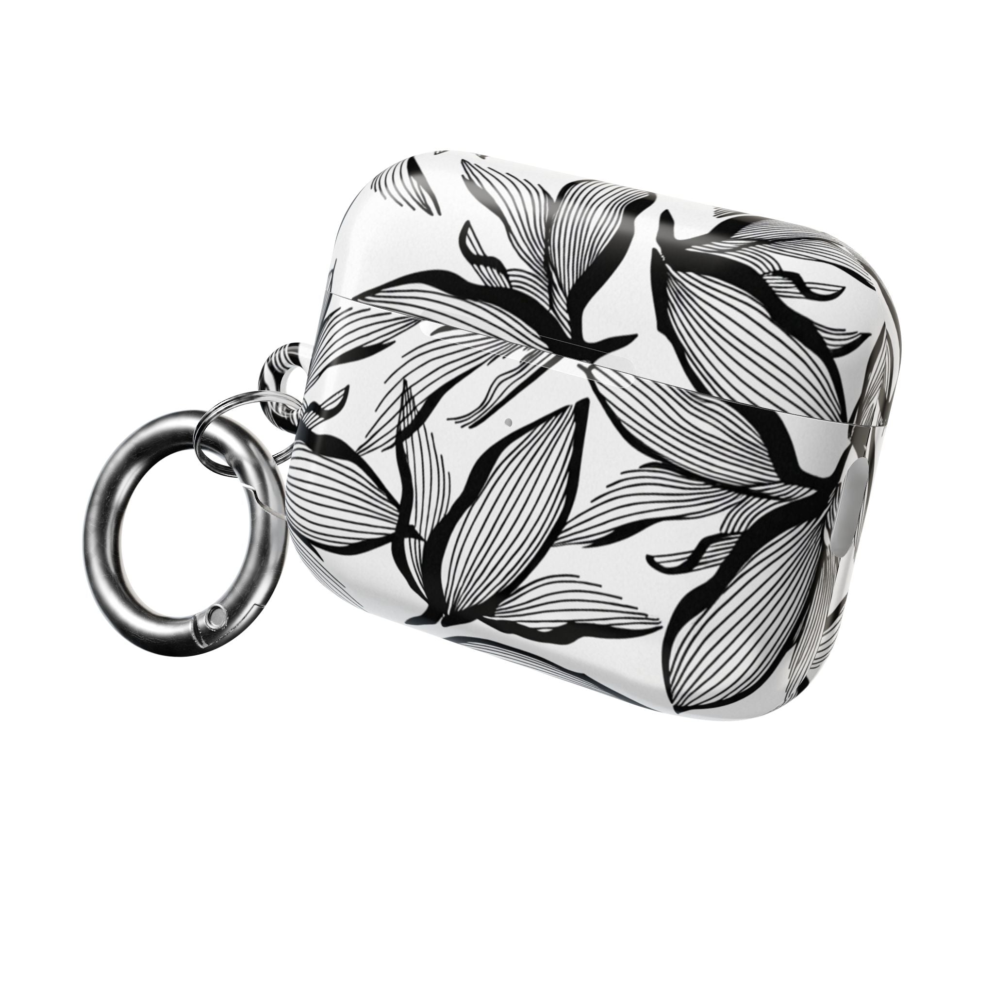 Floral Monochrome AirPod Case — Black & White Leaf Pattern