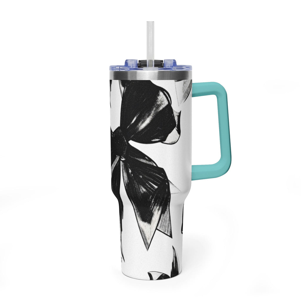 40oz Floral Black & White Vacuum Tumbler — Insulated Travel Cup
