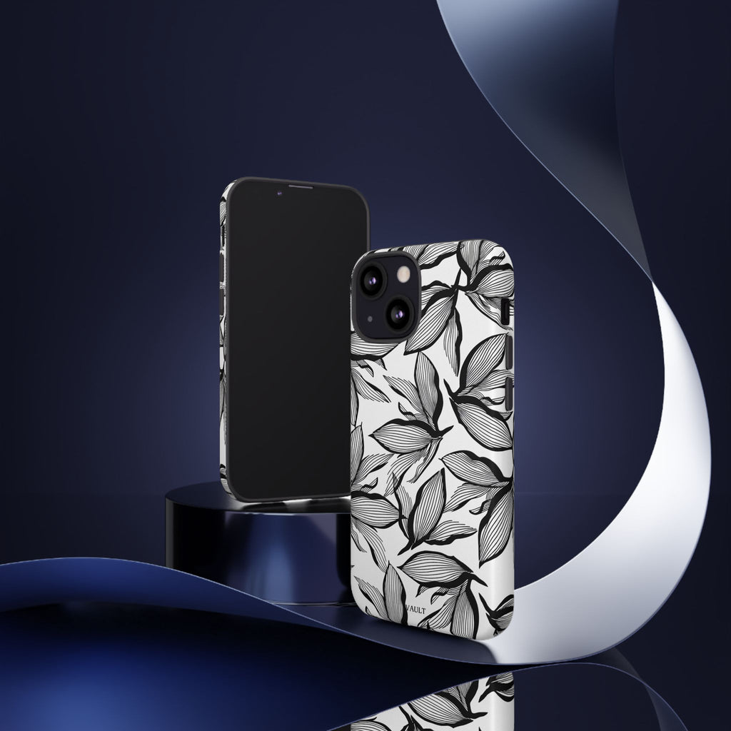 Floral Leaves Tough Phone Case – Black & White Botanical Protection