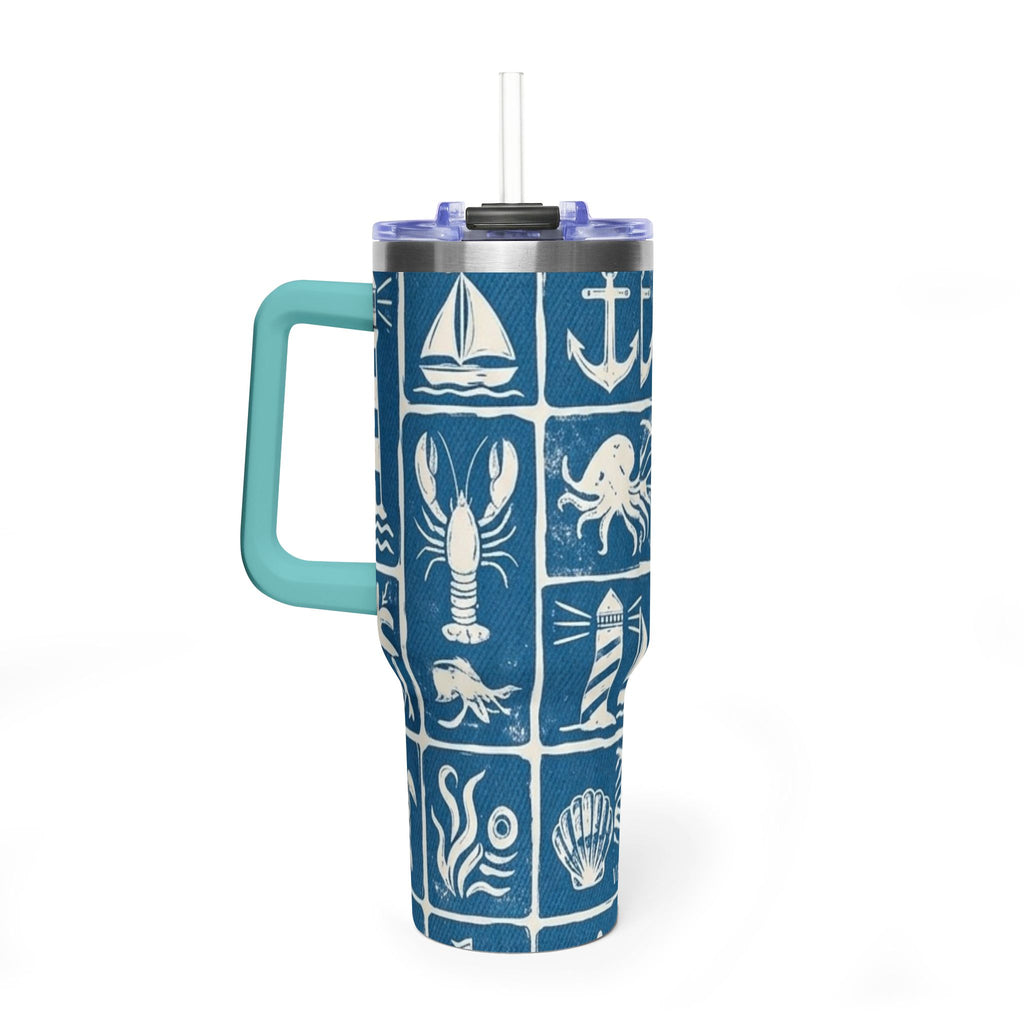 40oz Nautical Thermal Tumbler – Lighthouse, Anchor & Sea Life Travel Mug