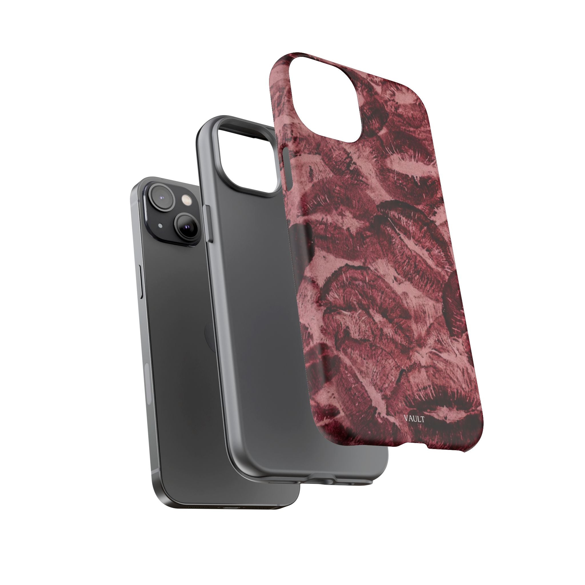 Kiss Print Phone Case – Burgundy Lip Pattern Protective Phone Cover