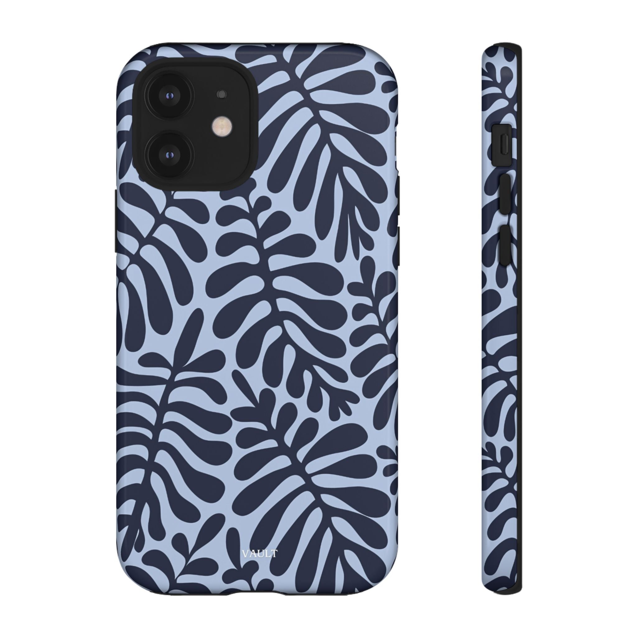 Floral Fern Tough Phone Case – Navy Blue on Light Blue, Protective Slim Cover