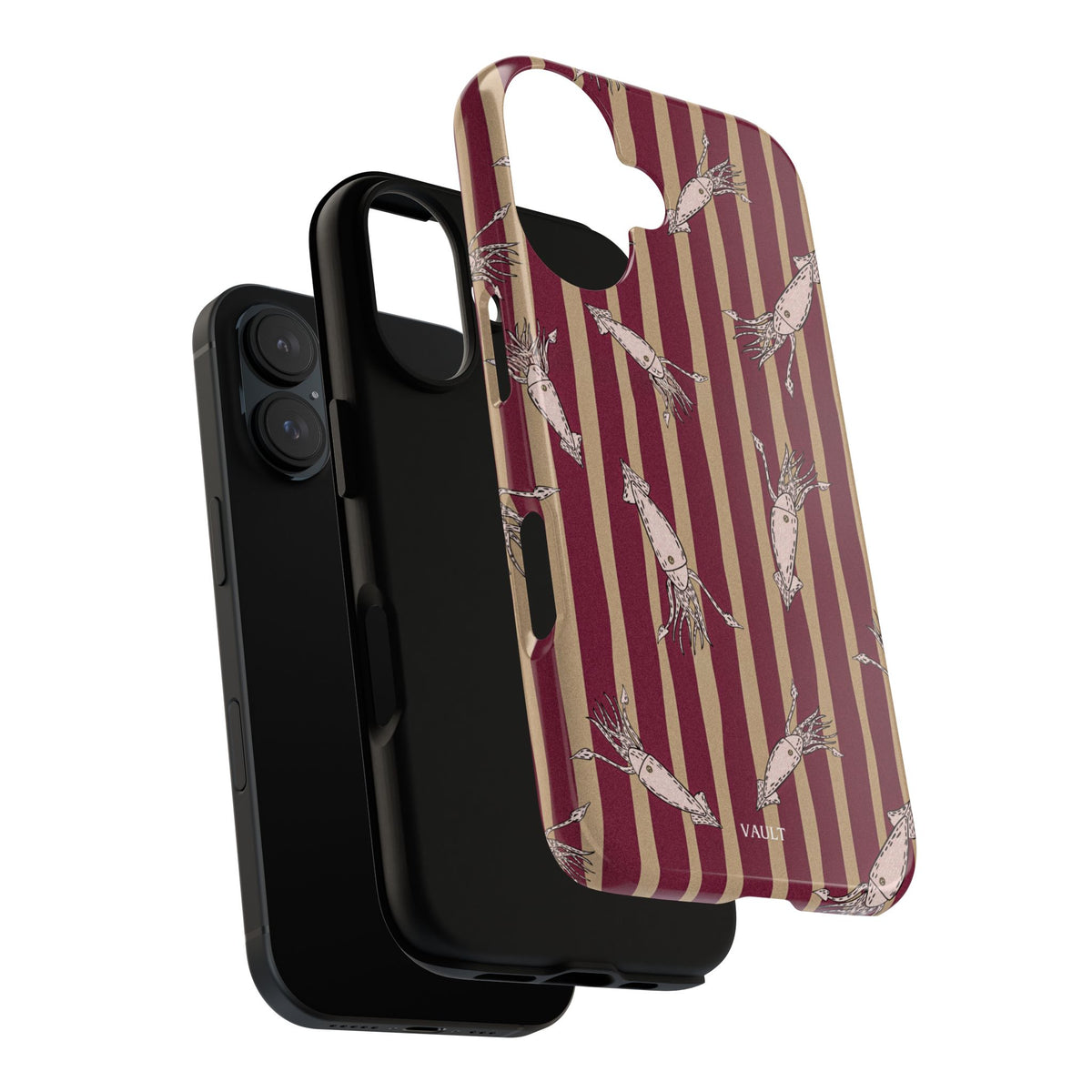 Phone Case - Vintage Shrimp Pattern on Burgundy Stripes
