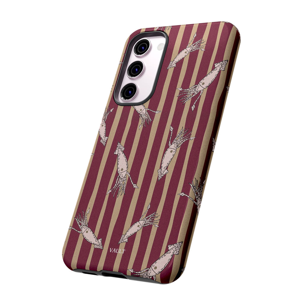 Phone Case - Vintage Shrimp Pattern on Burgundy Stripes
