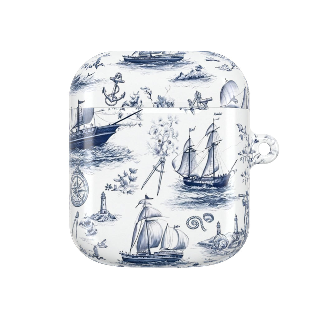 Nautical Toile AirPod Case – Blue Sailboat & Lighthouse Protective Cover