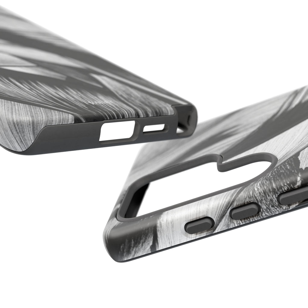 Monochrome Tropical Leaf Tough Phone Case — Black & White Botanical Protective Cover