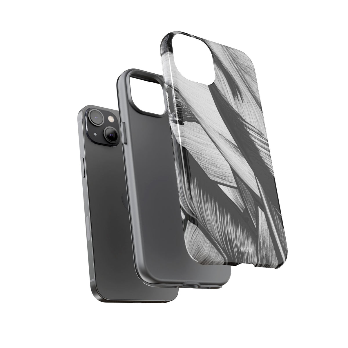 Monochrome Tropical Leaf Tough Phone Case — Black & White Botanical Protective Cover