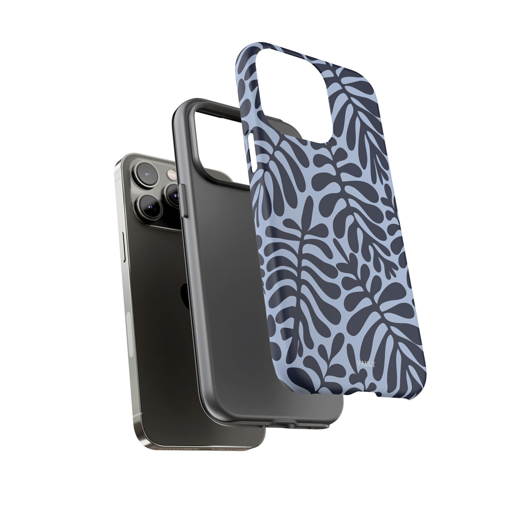 Floral Fern Tough Phone Case – Navy Blue on Light Blue, Protective Slim Cover