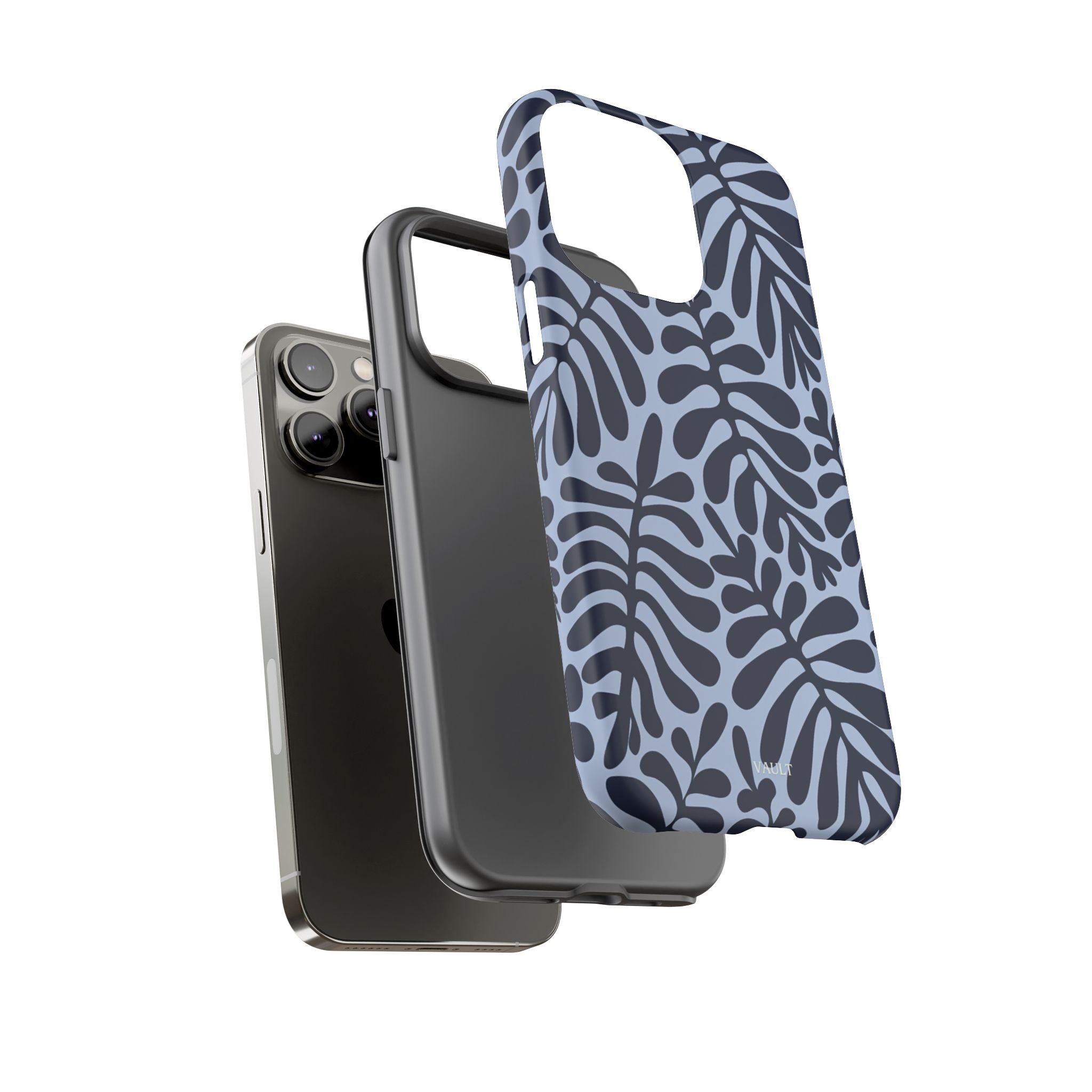 Floral Fern Tough Phone Case – Navy Blue on Light Blue, Protective Slim Cover