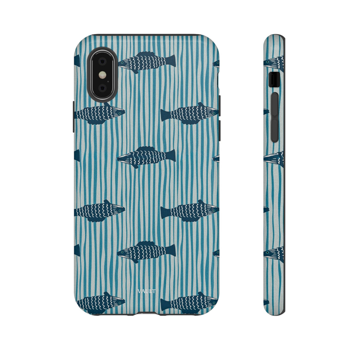 Fish Pattern Tough Phone Case — Blue Striped Ocean Design
