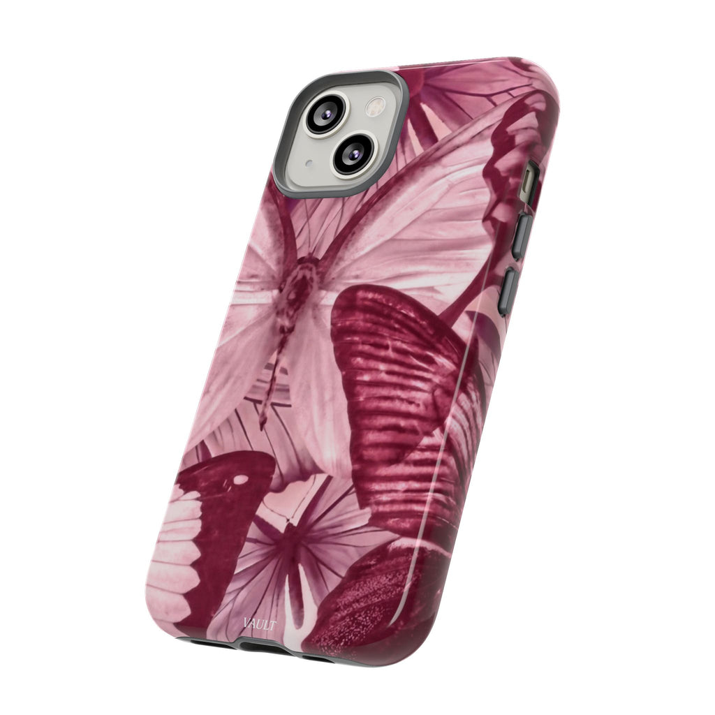 Butterfly Tough Phone Case — Vintage Pink Floral Protective Cover