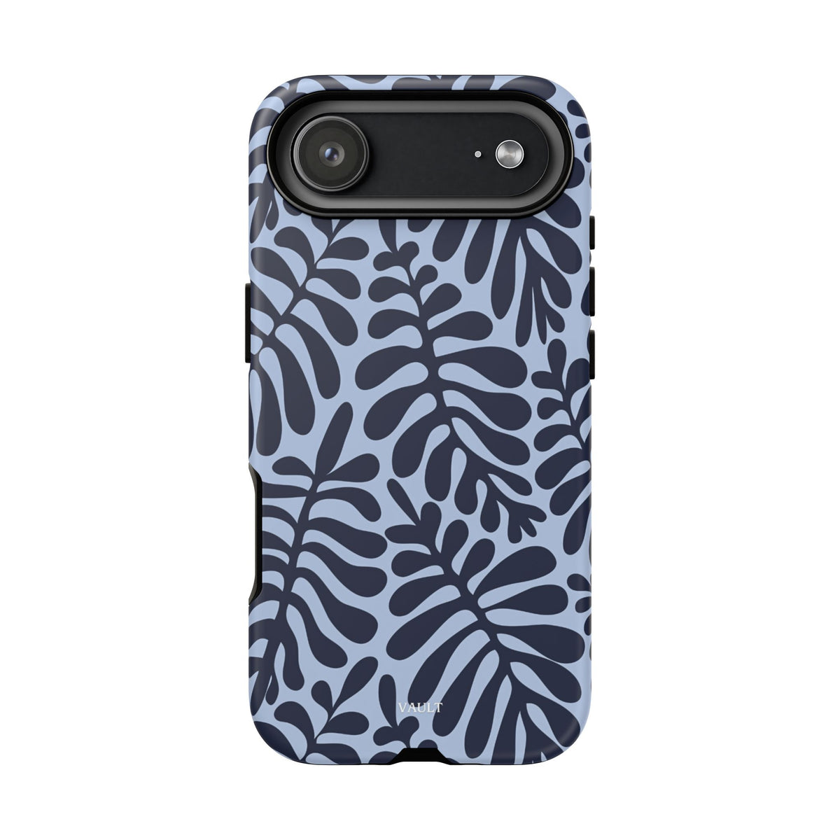 Floral Fern Tough Phone Case – Navy Blue on Light Blue, Protective Slim Cover