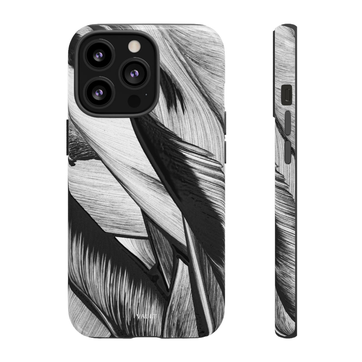 Monochrome Tropical Leaf Tough Phone Case — Black & White Botanical Protective Cover