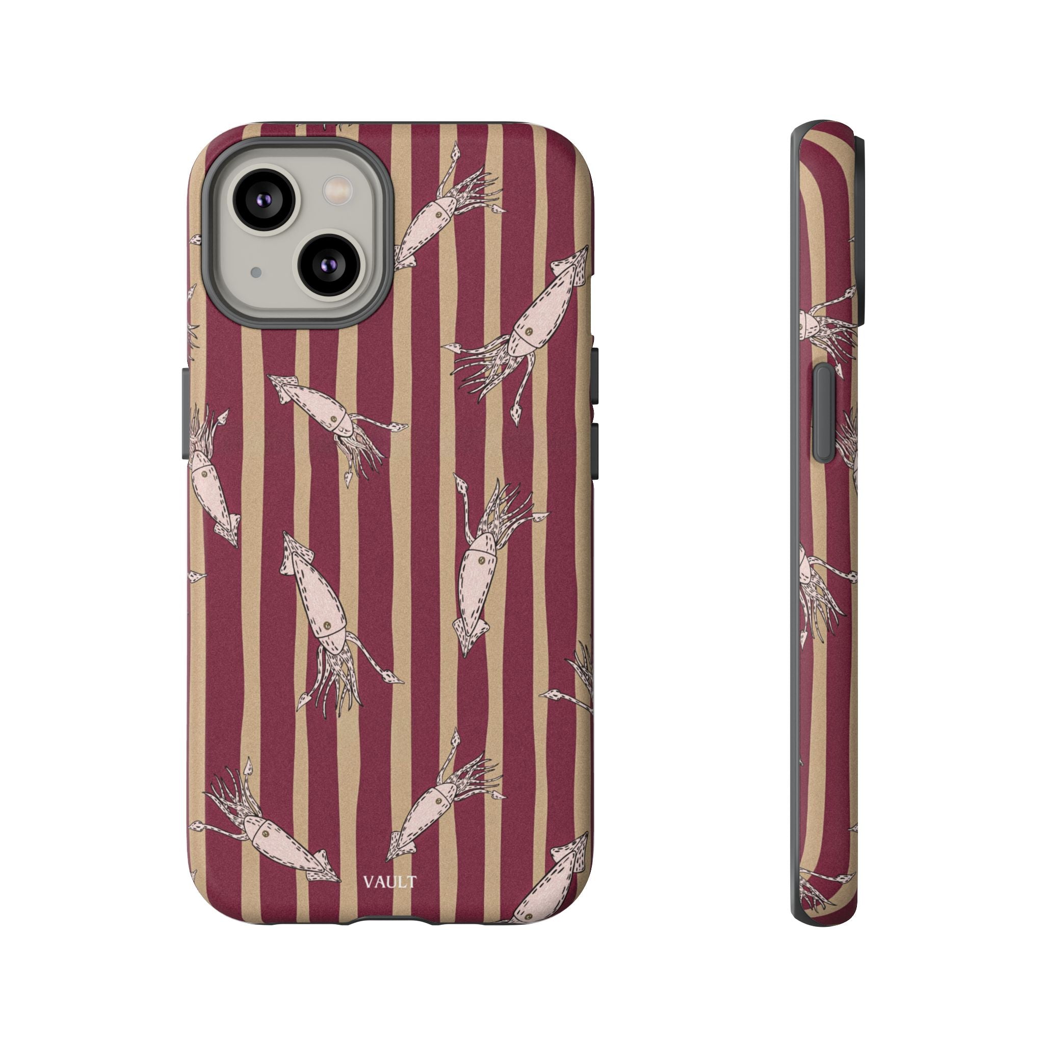 Phone Case - Vintage Shrimp Pattern on Burgundy Stripes