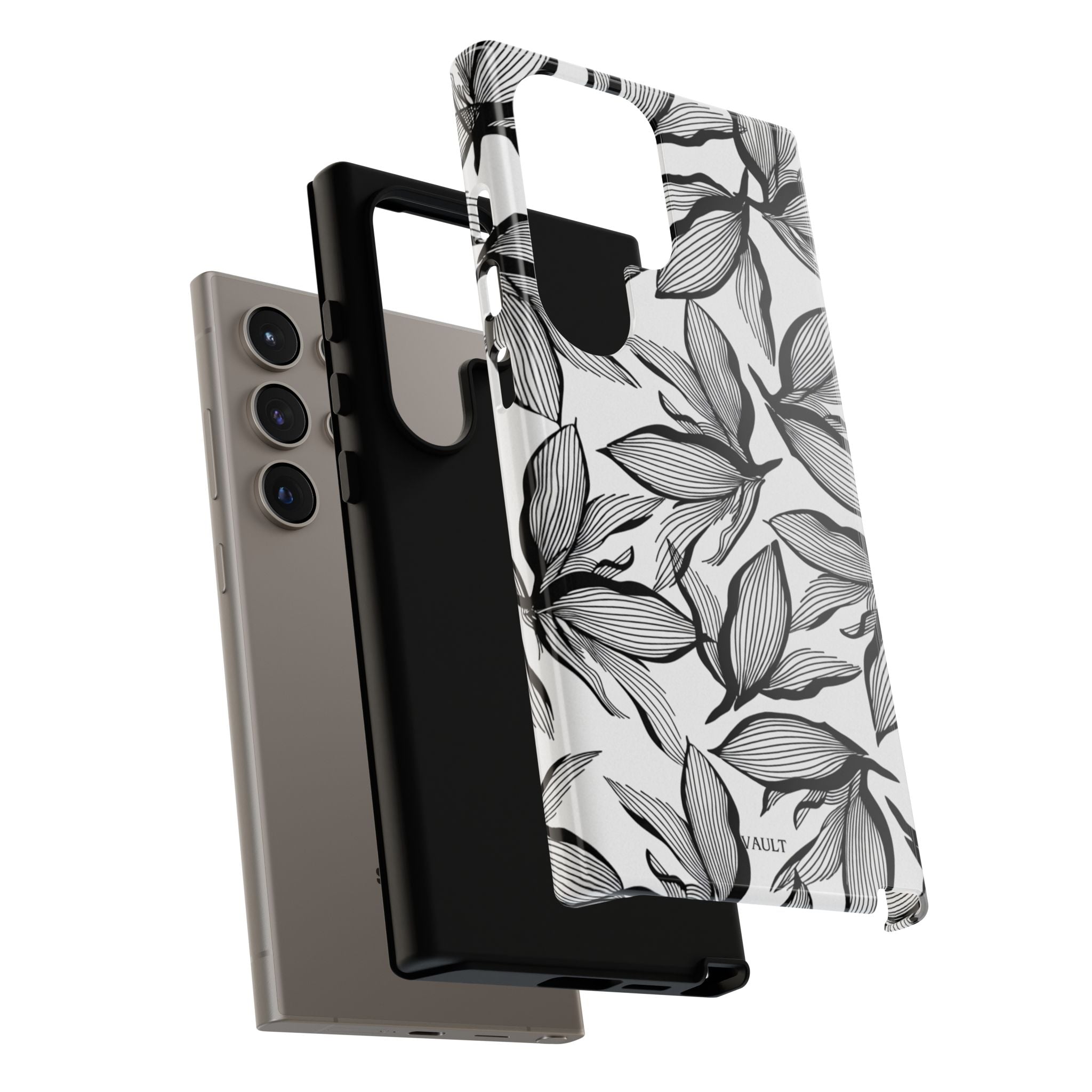 Floral Leaves Tough Phone Case – Black & White Botanical Protection