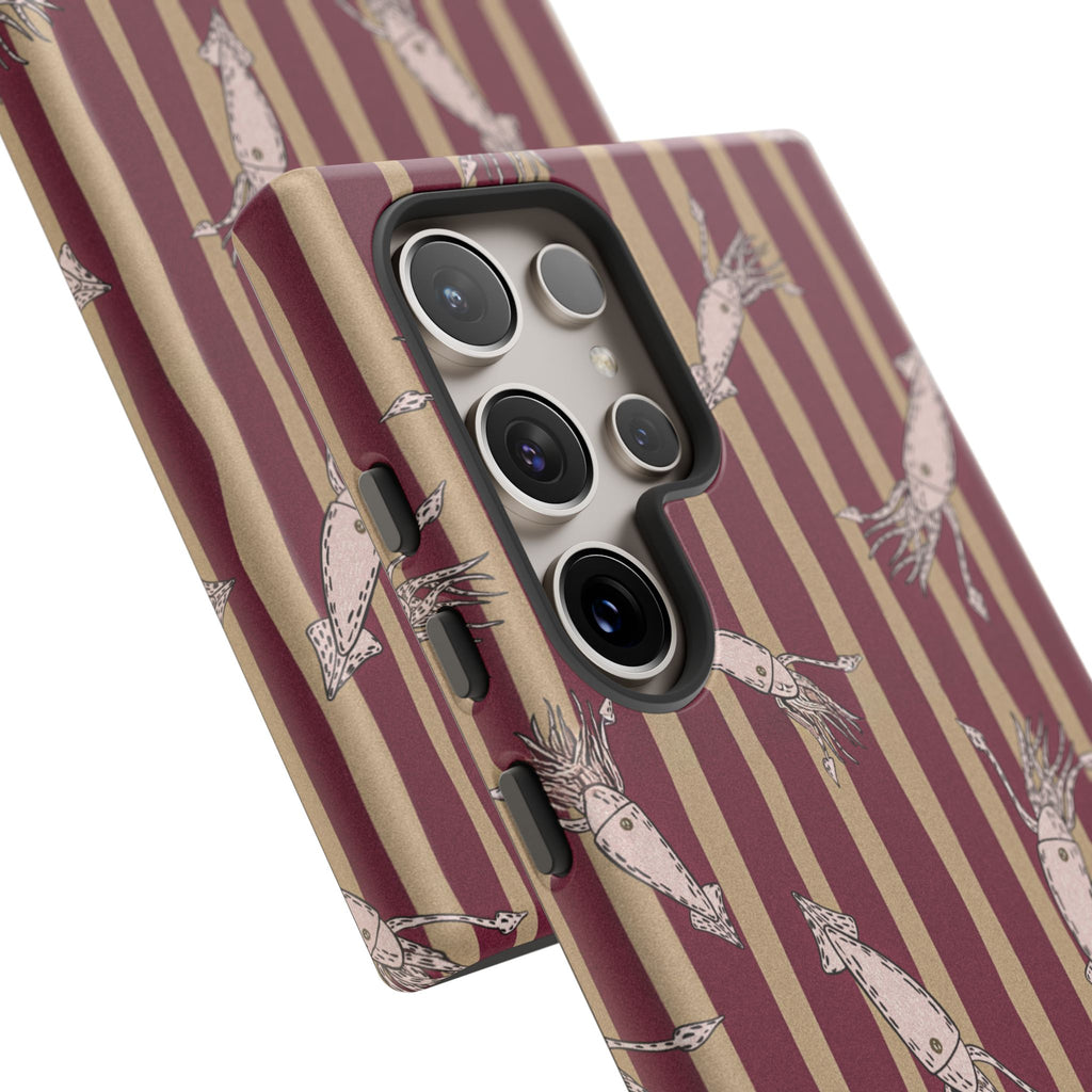 Phone Case - Vintage Shrimp Pattern on Burgundy Stripes