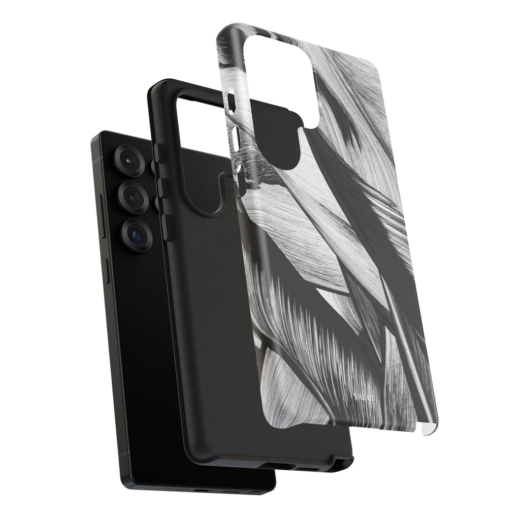 Monochrome Tropical Leaf Tough Phone Case — Black & White Botanical Protective Cover
