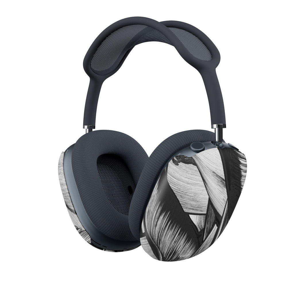 Monochrome Tropical Leaf AirPod Max Case - Black & White Botanical Ear Cup Covers