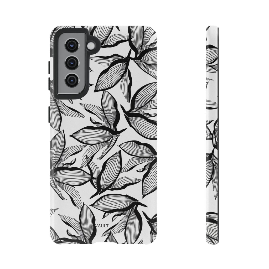 Floral Leaves Tough Phone Case – Black & White Botanical Protection