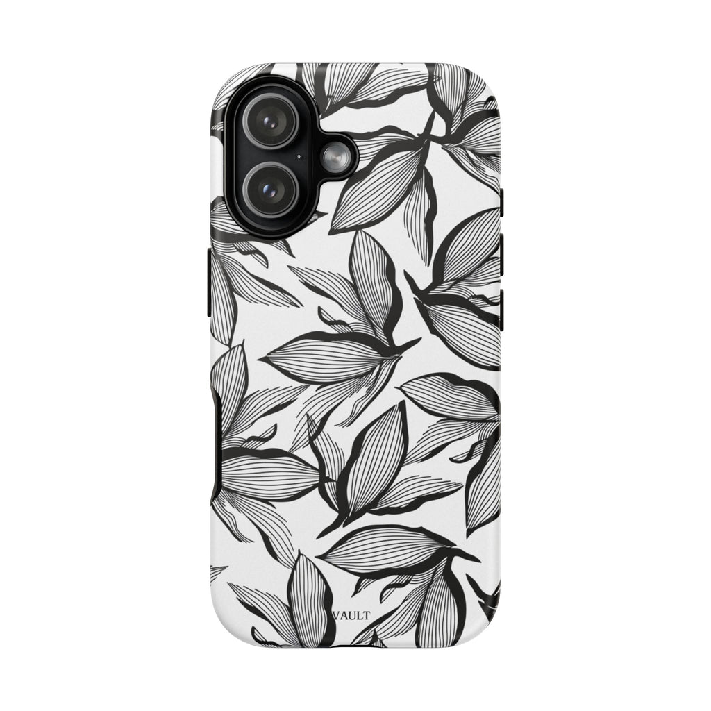 Floral Leaves Tough Phone Case – Black & White Botanical Protection