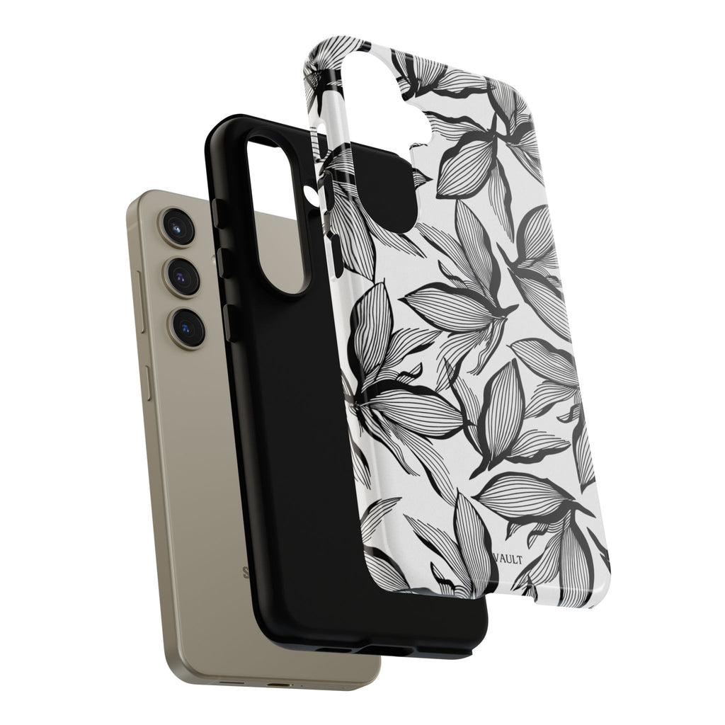 Floral Leaves Tough Phone Case – Black & White Botanical Protection