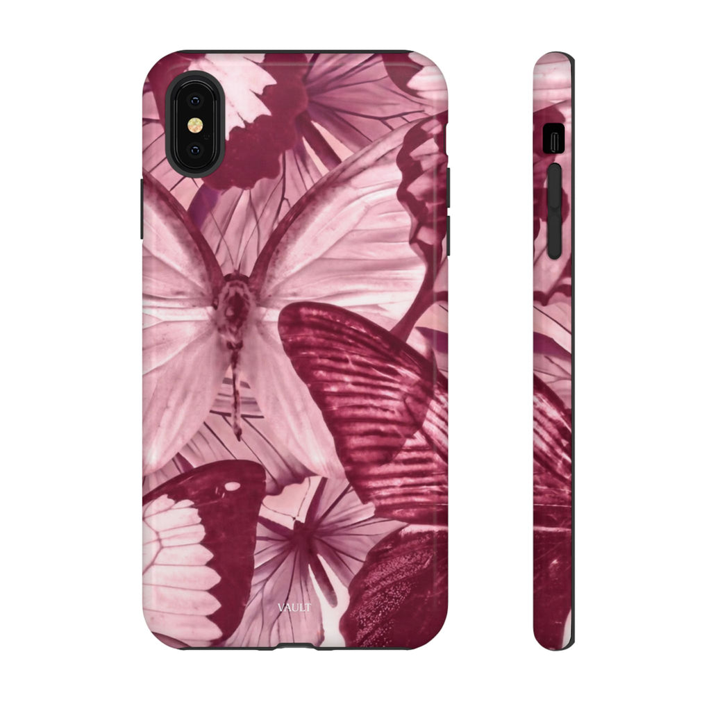 Butterfly Tough Phone Case — Vintage Pink Floral Protective Cover