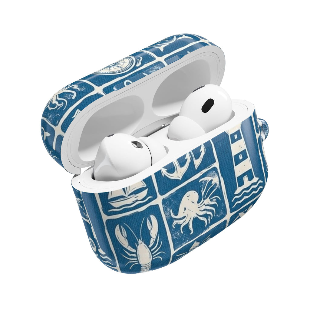 Nautical Tile AirPod Case — Coastal Lighthouse & Sea Creatures Silicone Cover