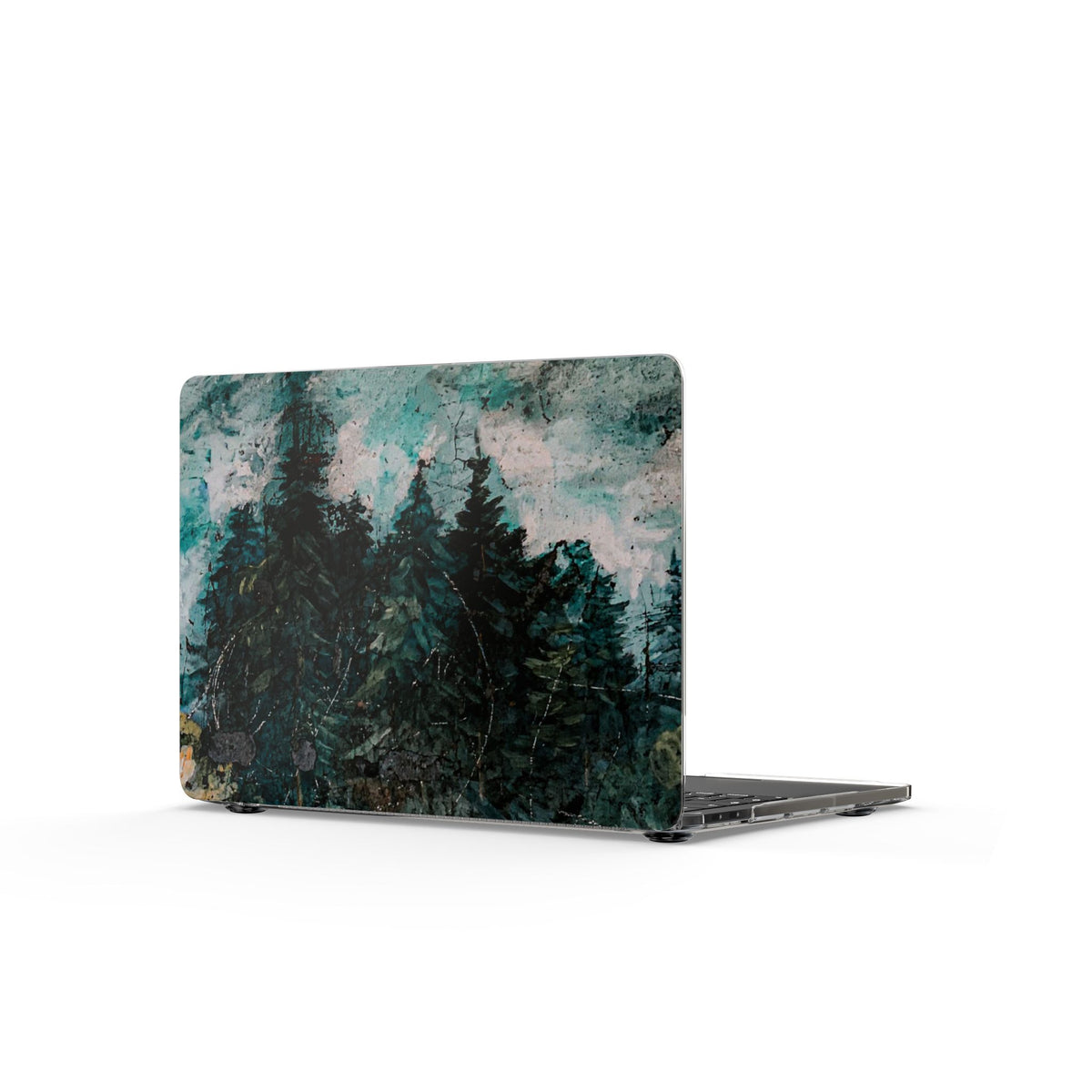 Forest Mist Clear MacBook Case — Teal Pine Tree Laptop Cover