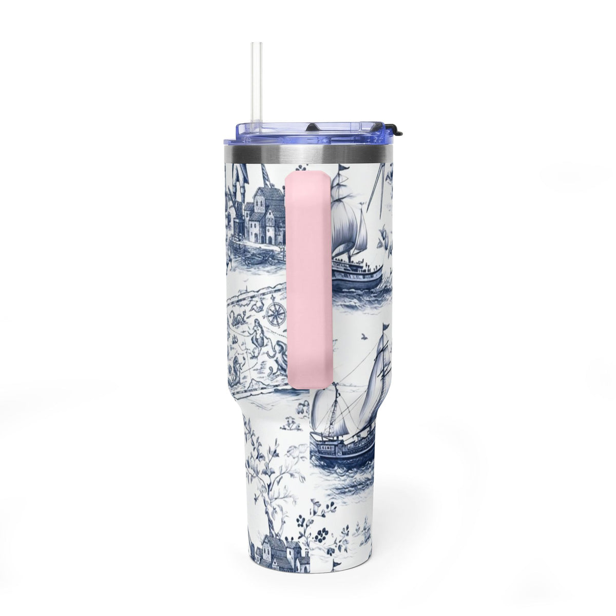 Nautical Blue Toile 40oz Thermal Tumbler