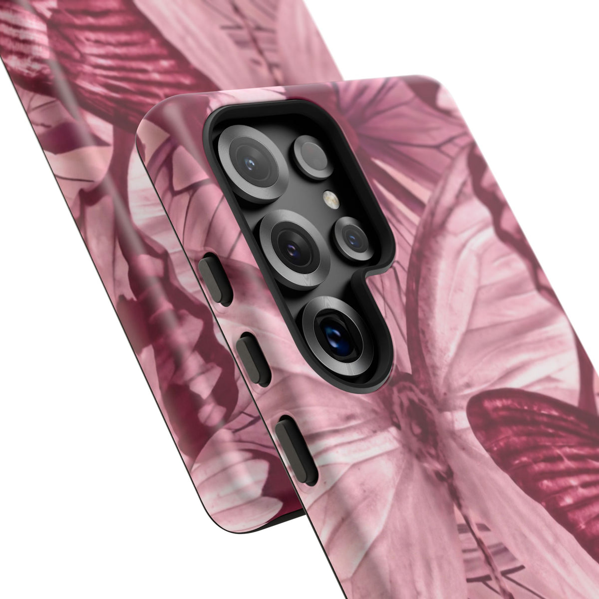 Butterfly Tough Phone Case — Vintage Pink Floral Protective Cover
