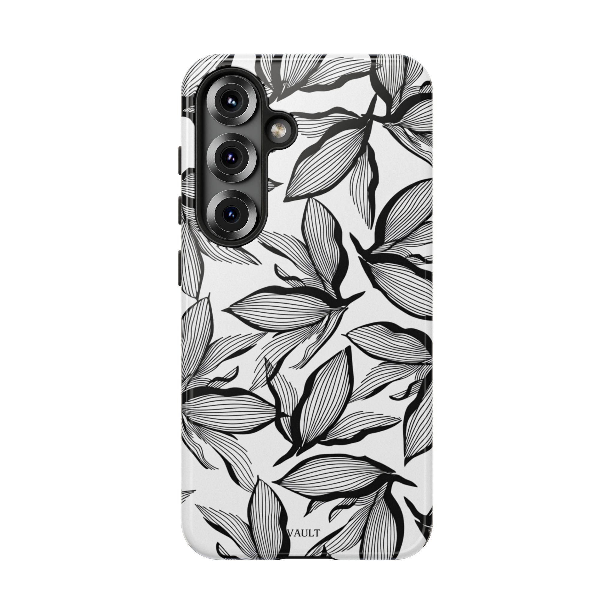 Floral Leaves Tough Phone Case – Black & White Botanical Protection
