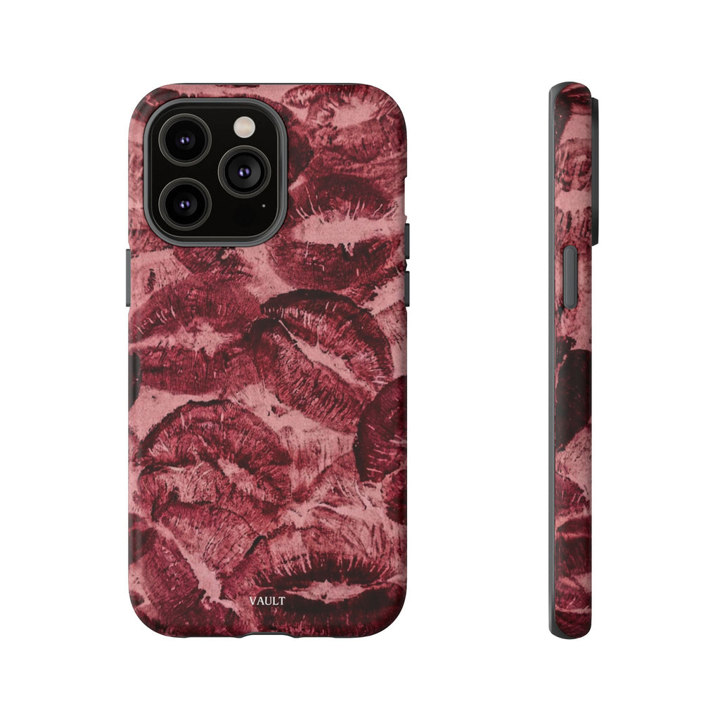 Kiss Print Phone Case – Burgundy Lip Pattern Protective Phone Cover