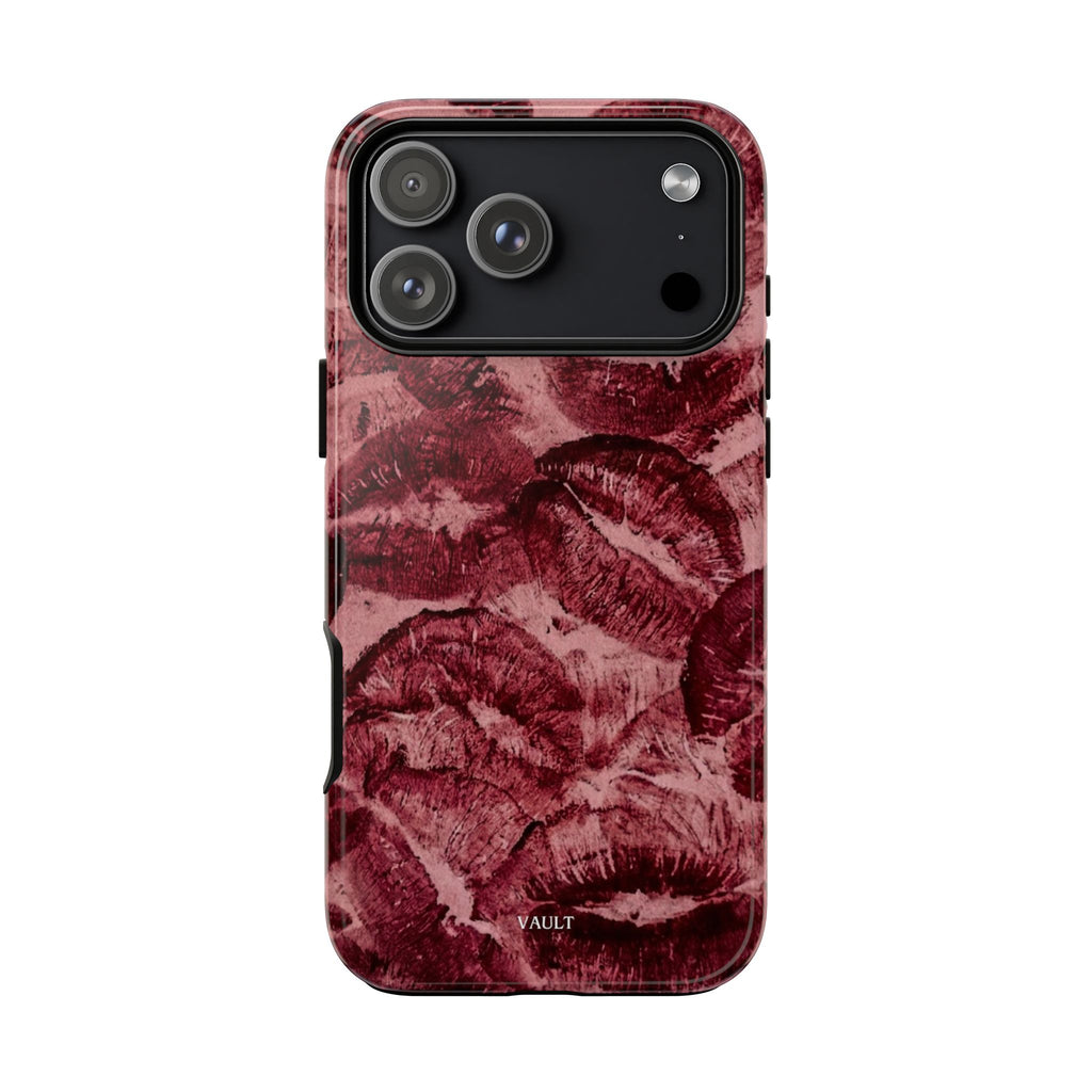 Kiss Print Phone Case – Burgundy Lip Pattern Protective Phone Cover