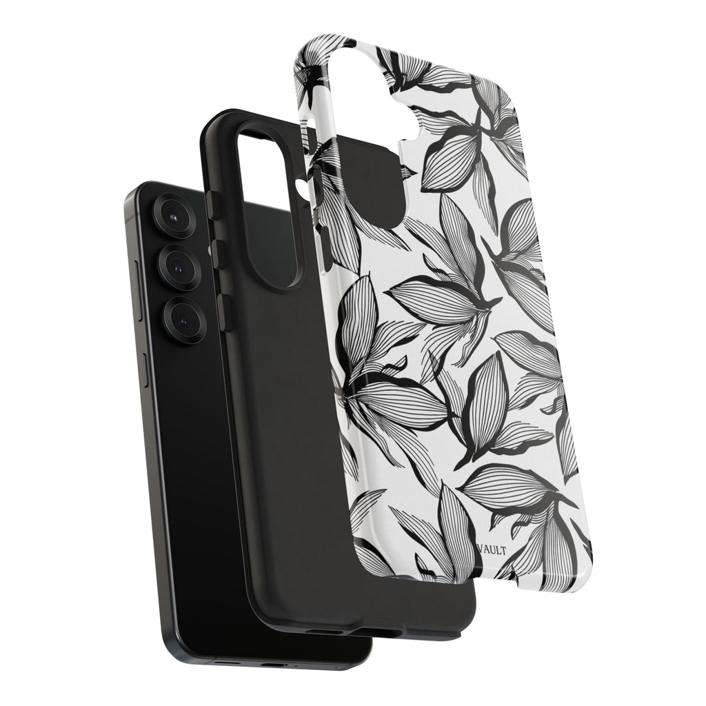 Floral Leaves Tough Phone Case – Black & White Botanical Protection