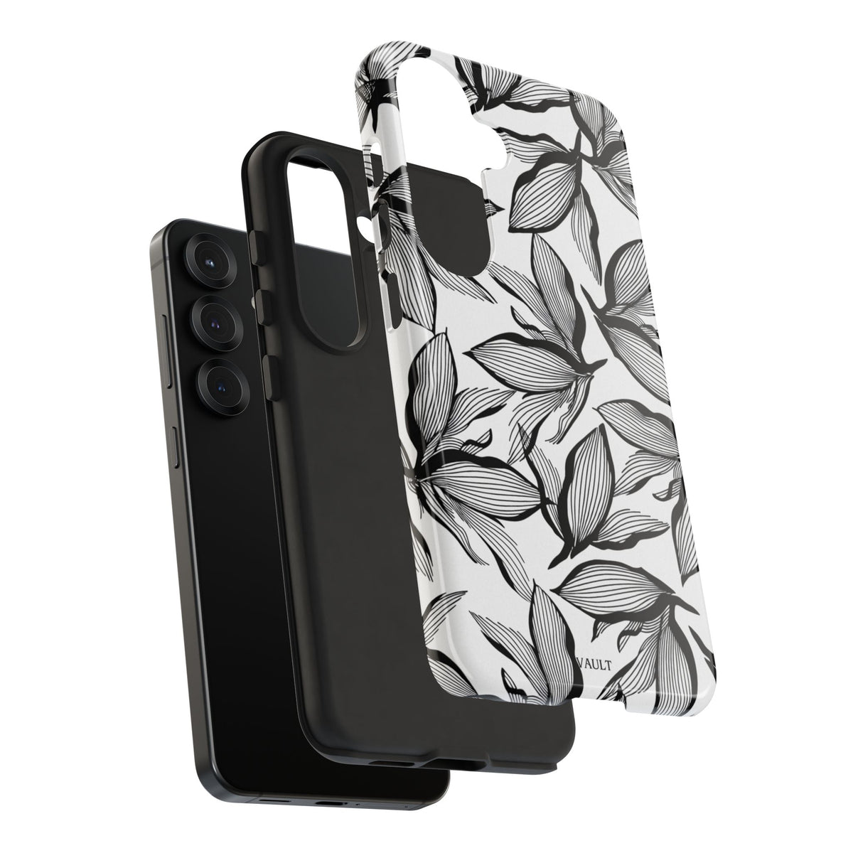 Floral Leaves Tough Phone Case – Black & White Botanical Protection