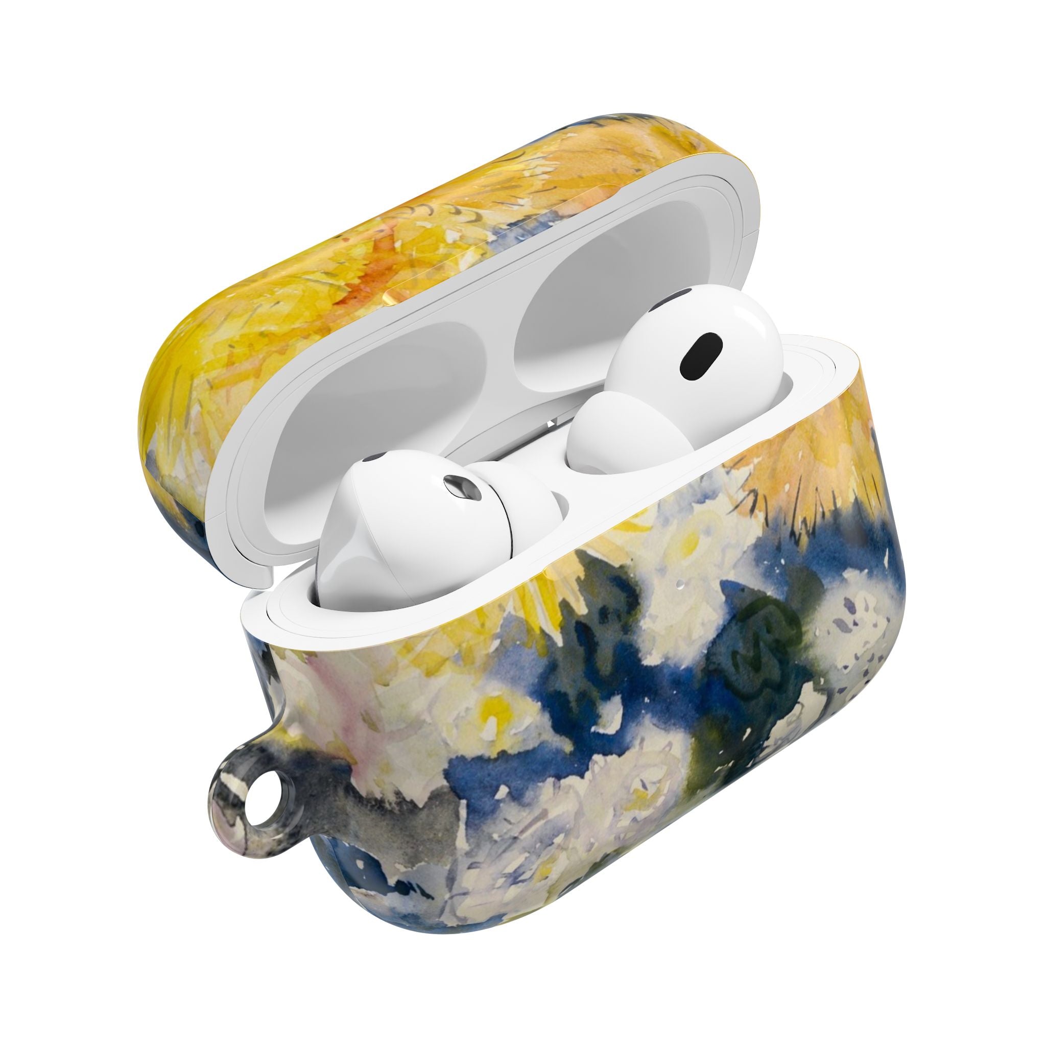 Floral Watercolor AirPod Case — Yellow Blue Sunflower Art Protective Cover