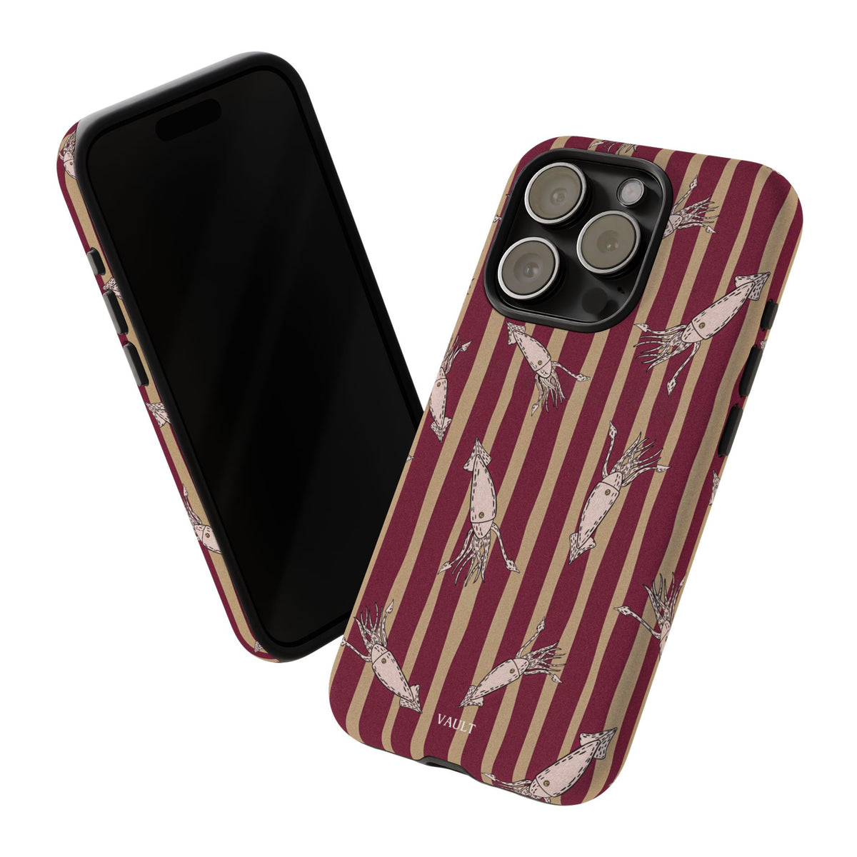 Phone Case - Vintage Shrimp Pattern on Burgundy Stripes