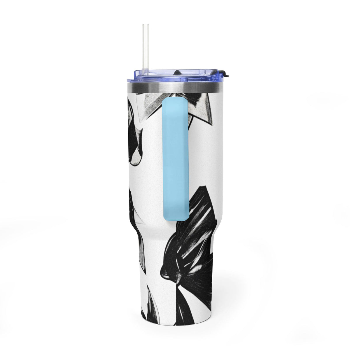 40oz Floral Black & White Vacuum Tumbler — Insulated Travel Cup