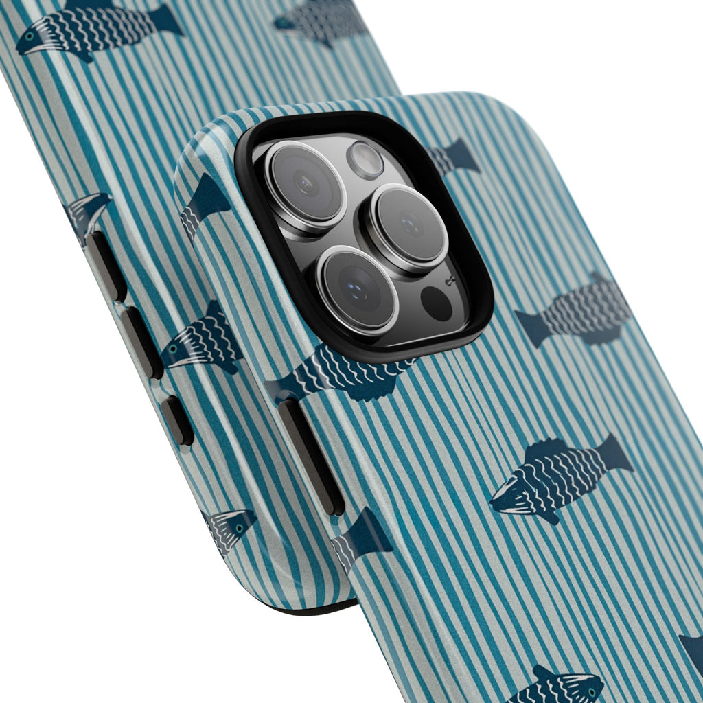 Fish Pattern Tough Phone Case — Blue Striped Ocean Design