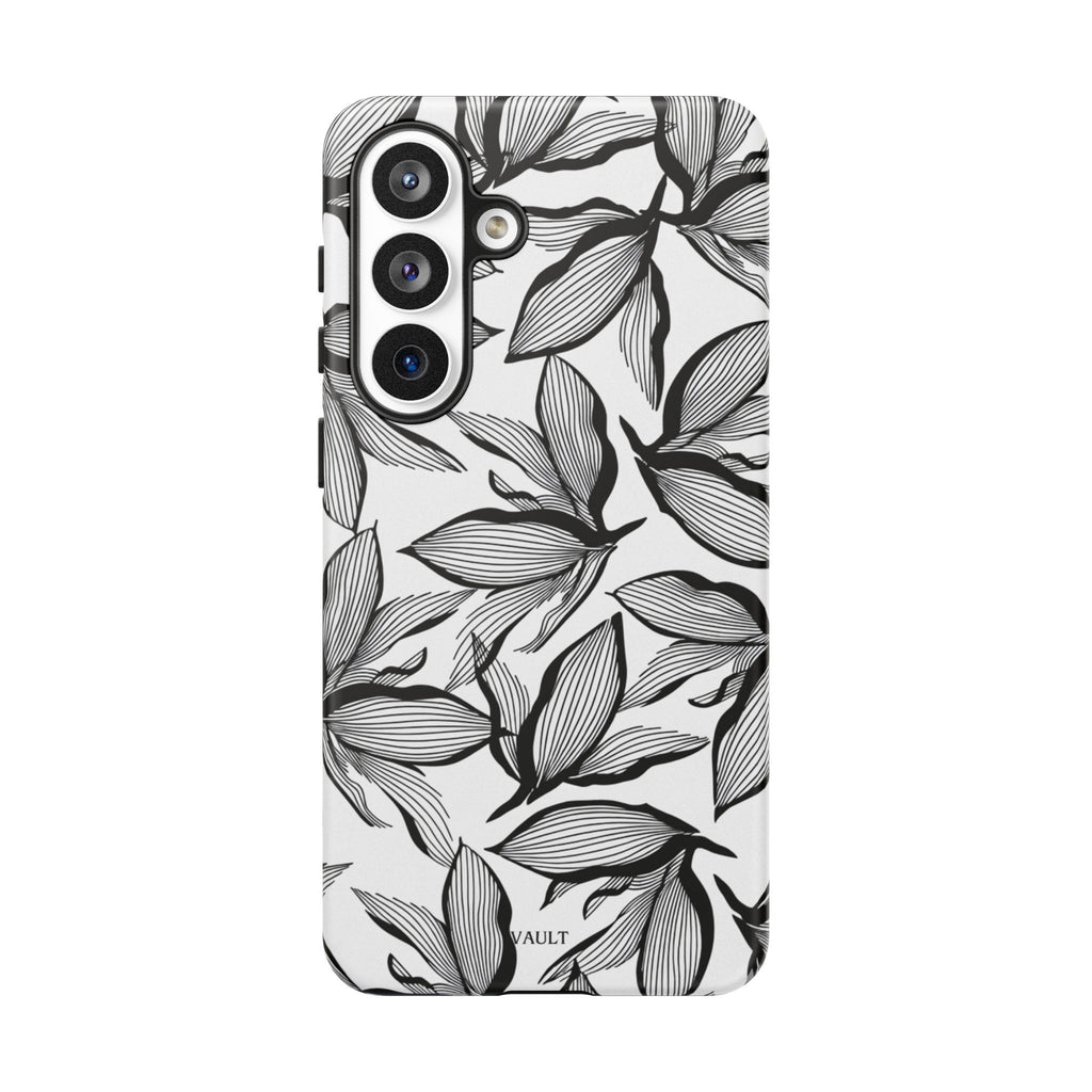 Floral Leaves Tough Phone Case – Black & White Botanical Protection