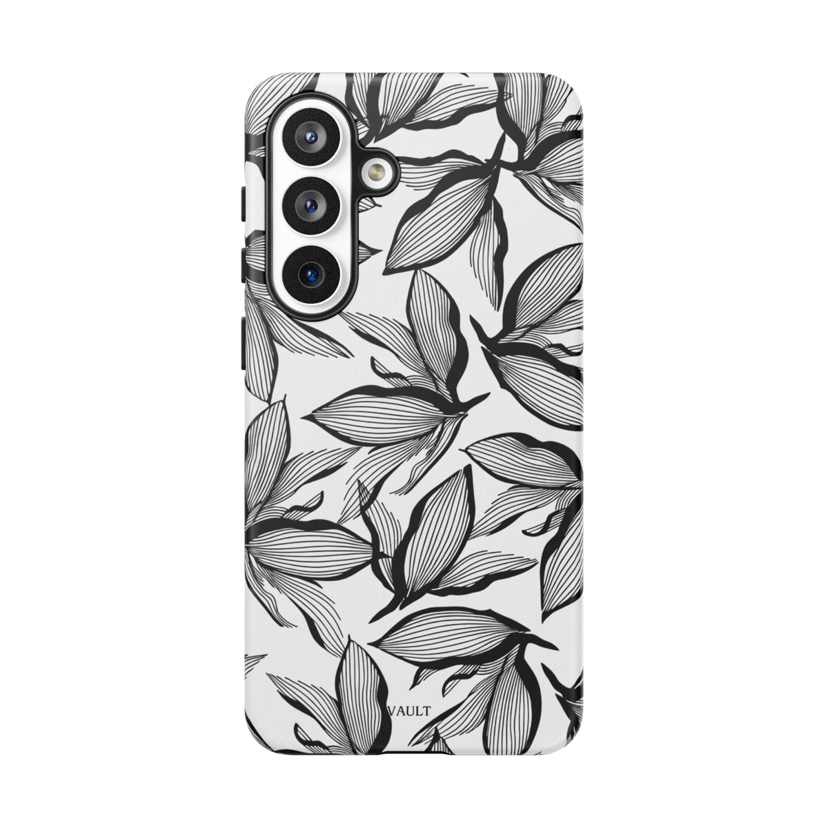 Floral Leaves Tough Phone Case – Black & White Botanical Protection