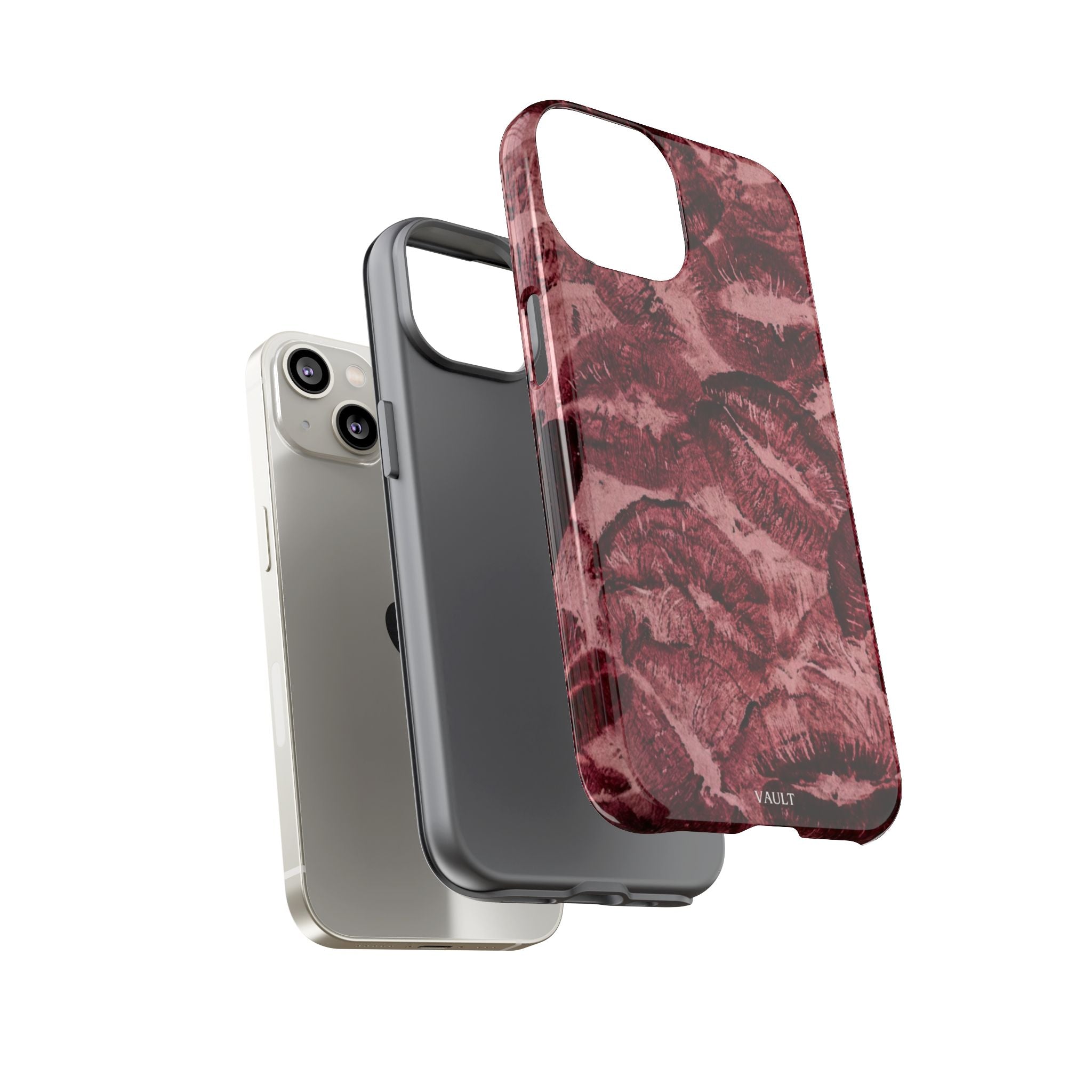 Kiss Print Phone Case – Burgundy Lip Pattern Protective Phone Cover