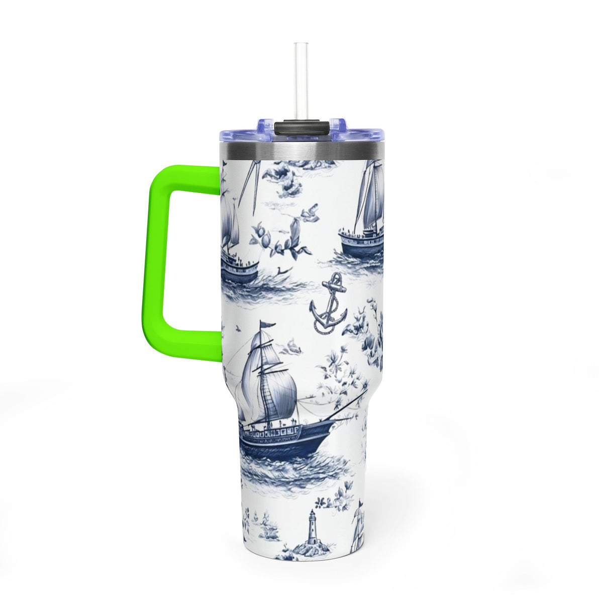 Nautical Blue Toile 40oz Thermal Tumbler