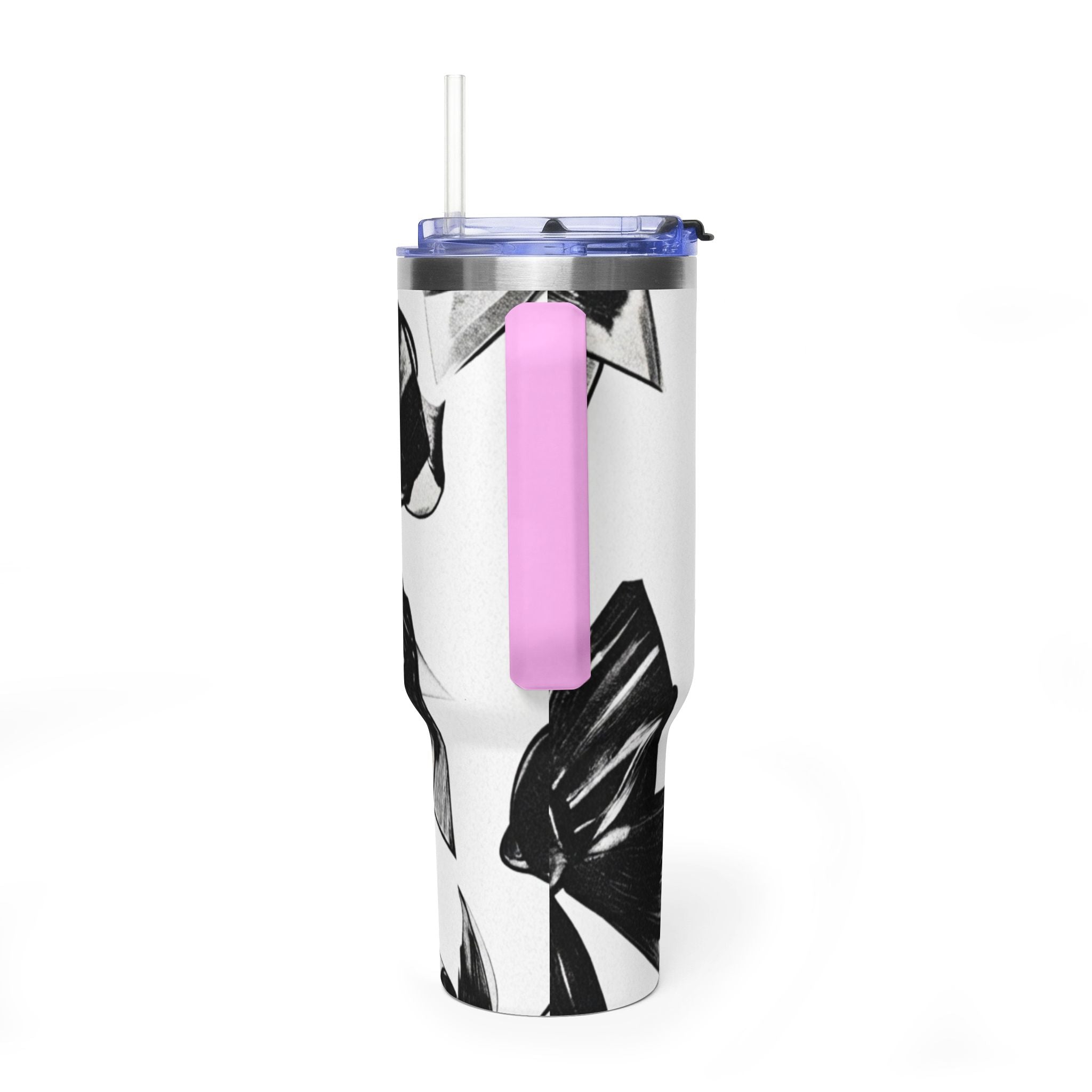 40oz Floral Black & White Vacuum Tumbler — Insulated Travel Cup