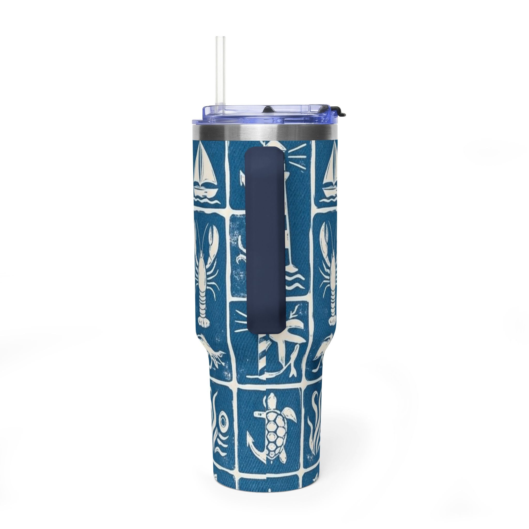40oz Nautical Thermal Tumbler – Lighthouse, Anchor & Sea Life Travel Mug