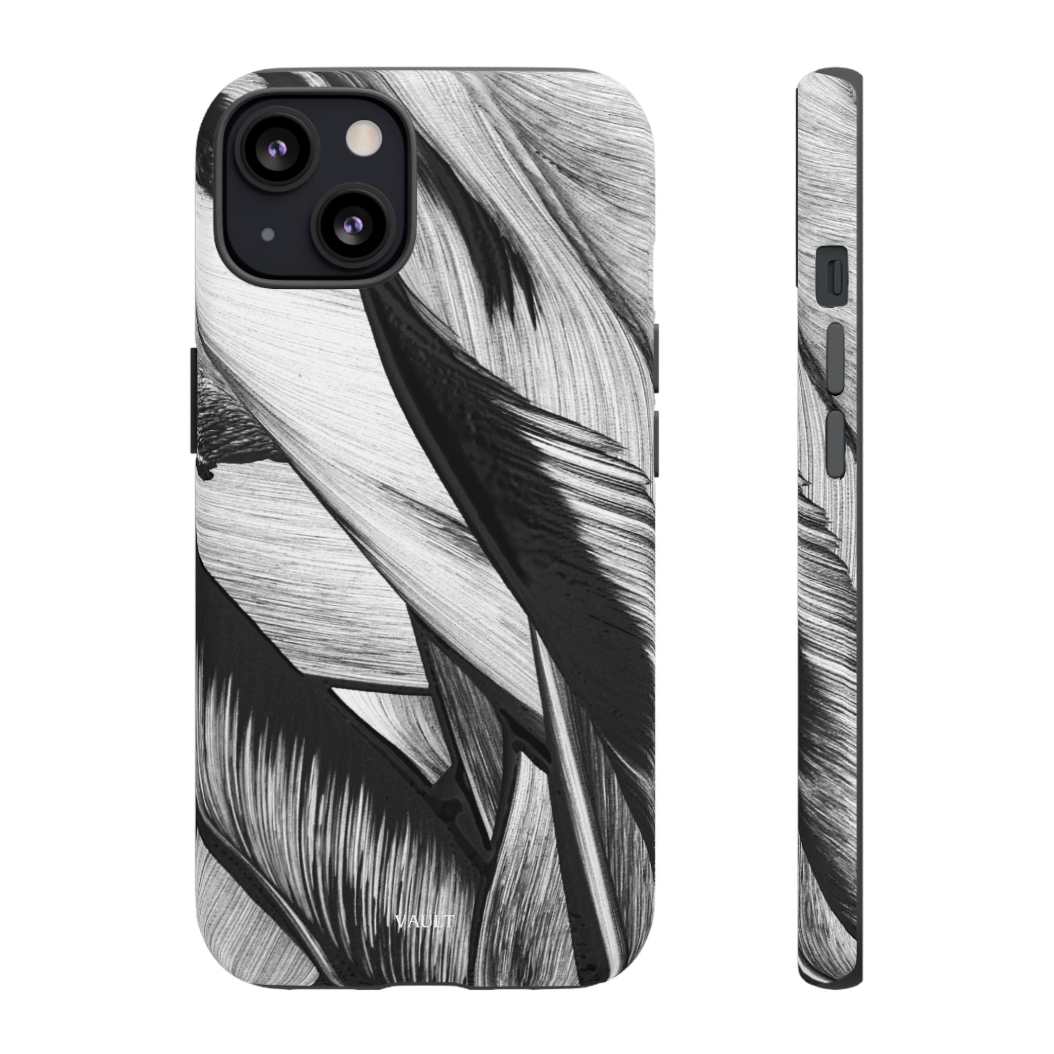 Monochrome Tropical Leaf Tough Phone Case — Black & White Botanical Protective Cover