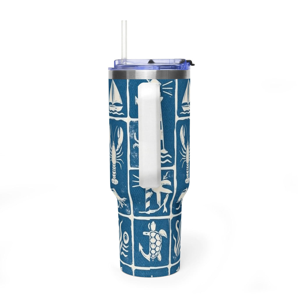 40oz Nautical Thermal Tumbler – Lighthouse, Anchor & Sea Life Travel Mug
