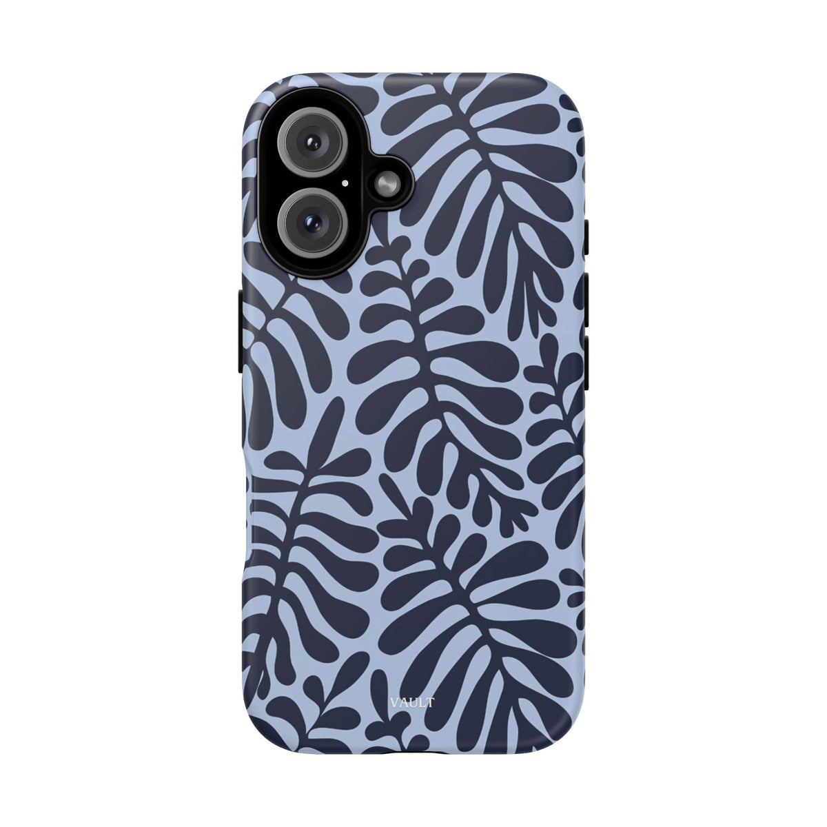 Floral Fern Tough Phone Case – Navy Blue on Light Blue, Protective Slim Cover