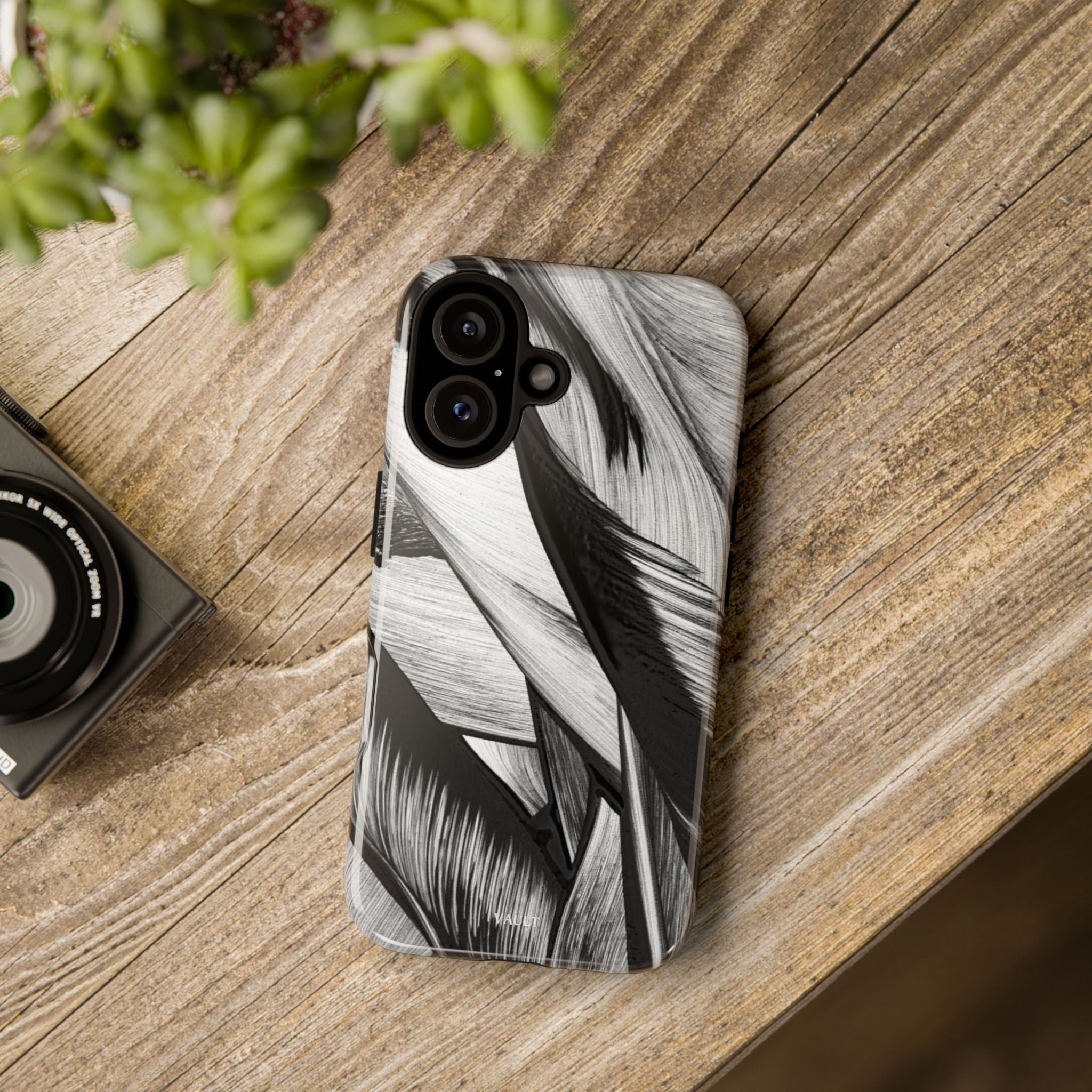 Monochrome Tropical Leaf Tough Phone Case — Black & White Botanical Protective Cover