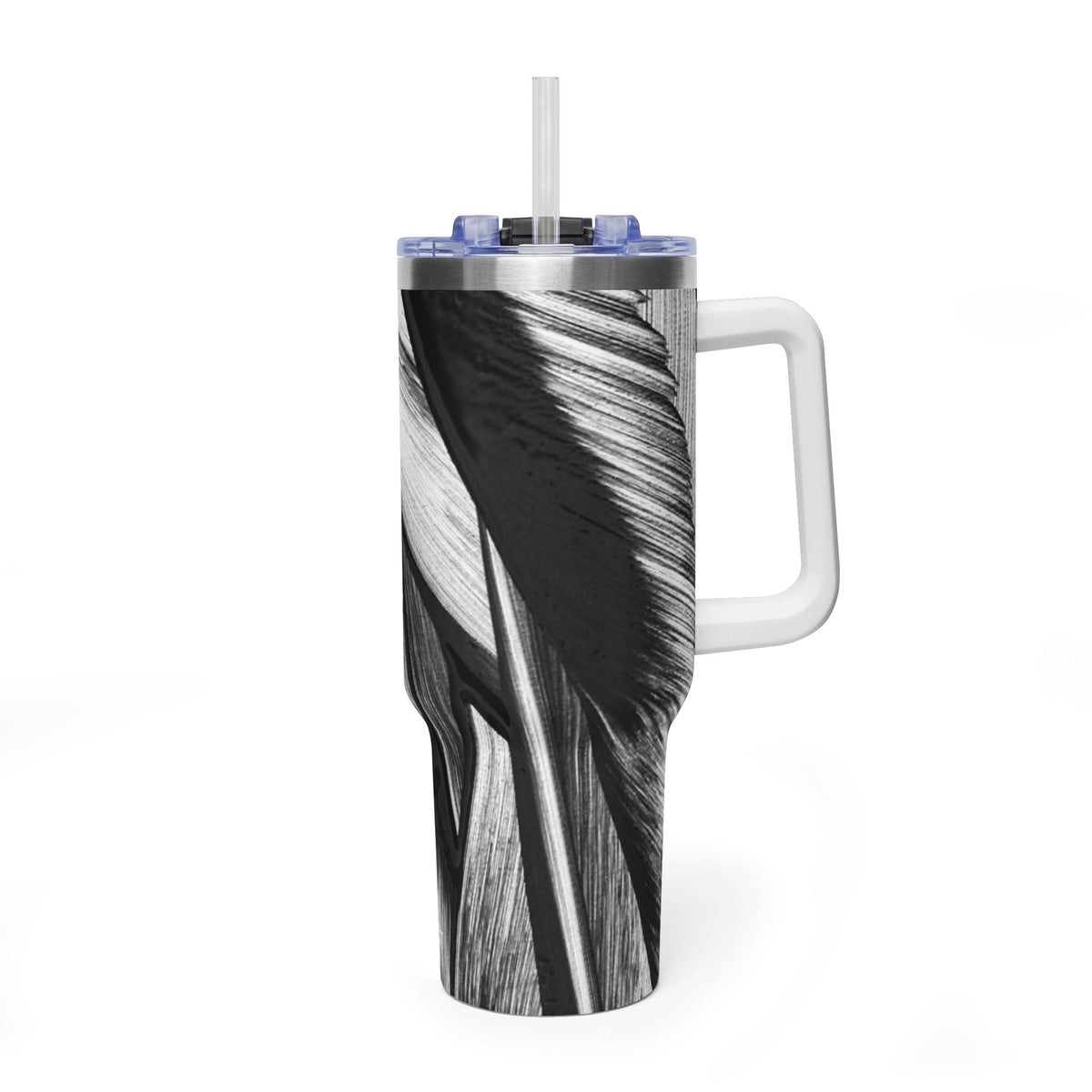 40oz Black & White Tropical Leaf Thermal Tumbler